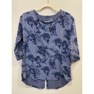 St John Bay's Knit Top 3/4 Length Sleeve Blue Floral Women's Size PS